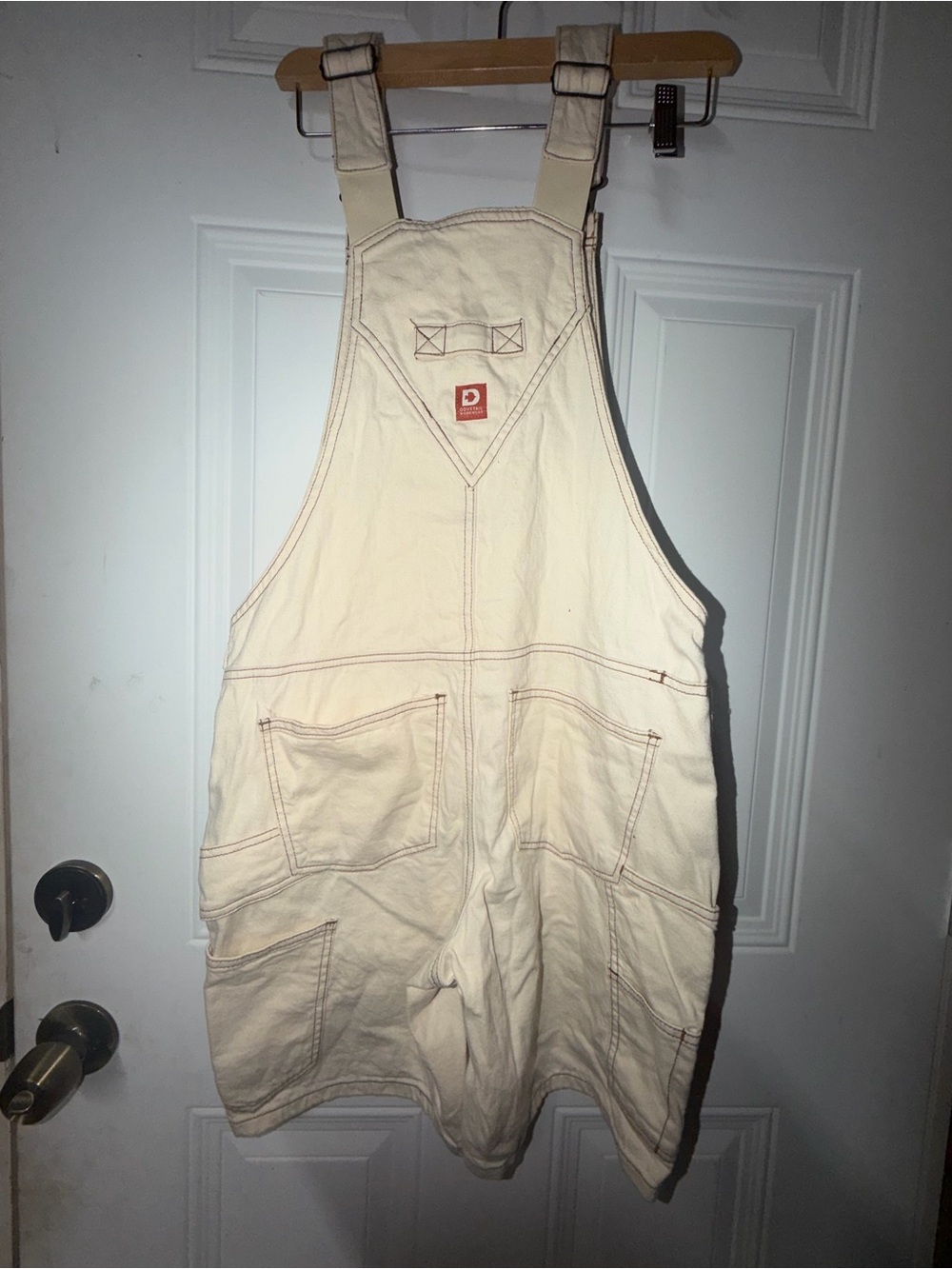 Cream Cotton Utility Short Overalls Romper - Picture 2 of 6